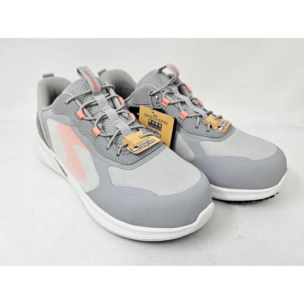 Skechers Work Carbix Yunia Slip-In Work Shoes Gray/Coral Women's Sz‎ 8 NEW/BLEM